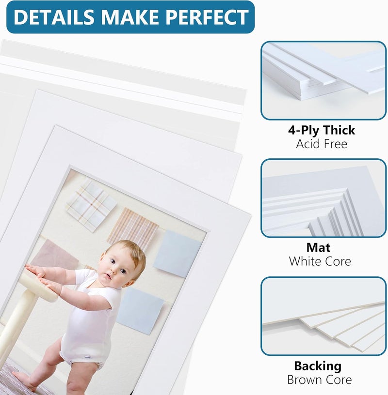 Somime 10 Pack White Photo Mats 11x14 for 8x10 with Core Bevel Cut Matte Sets, Acid Free Mat Board for Picture Frame, Photos, 11x14 Mat - Includes Pre-Cut Mats, Backing Boards and Clear Seal Bags - Image 4